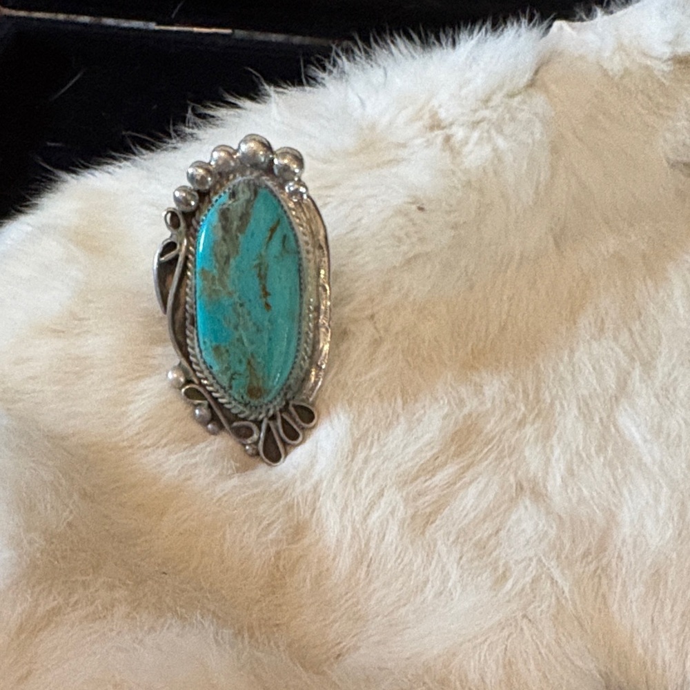 Turquoise Silver Women's Ring. Artist Ray Nez